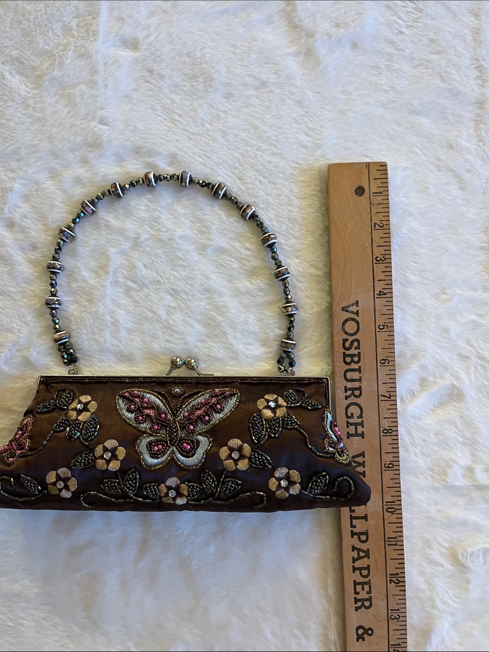 Embellished Brown Butterfly Minaudière with Beaded Handle SZ 11” X 4” - Picture 4 of 8